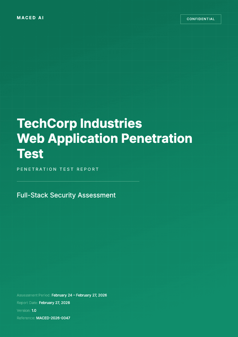 Example Maced AI pentest report cover page